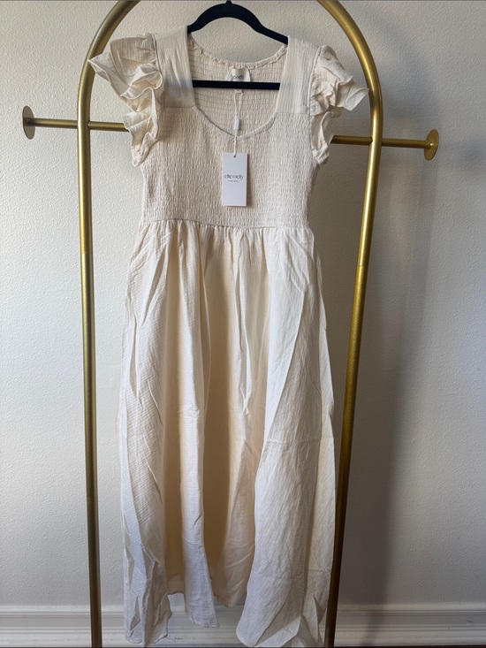 elliemelly Dresses & Skirts - Ivory Smocked Maxi Dress with Ruffle Sleeves